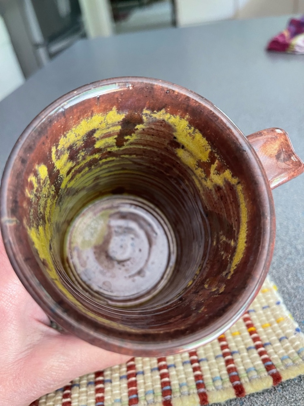Handcrafted Brown Ceramic 12 ounce Mug with Iridescent Green Accents - Picture 2 of 4